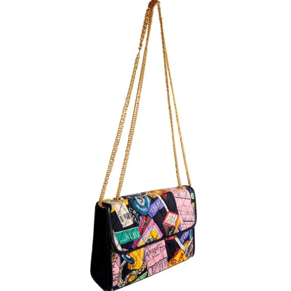Nicole Miller Quilted Silk VGold  Print Shoulder Bag with Glos - Picture 6 of 6